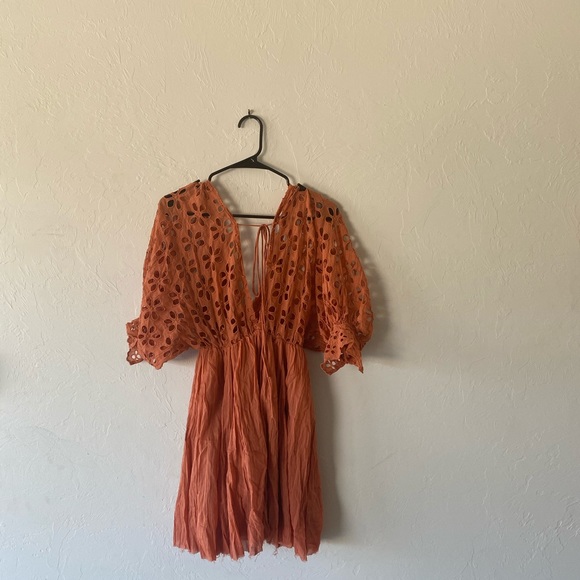 Free People orange eyelet mini dress S - Picture 8 of 10